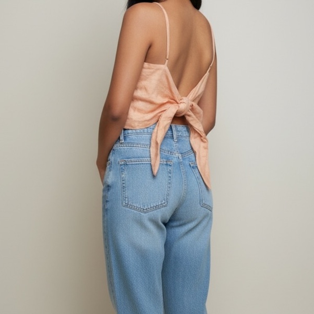 H&M Brand New Linen Crop Top Tie-Back Spaghetti Strap